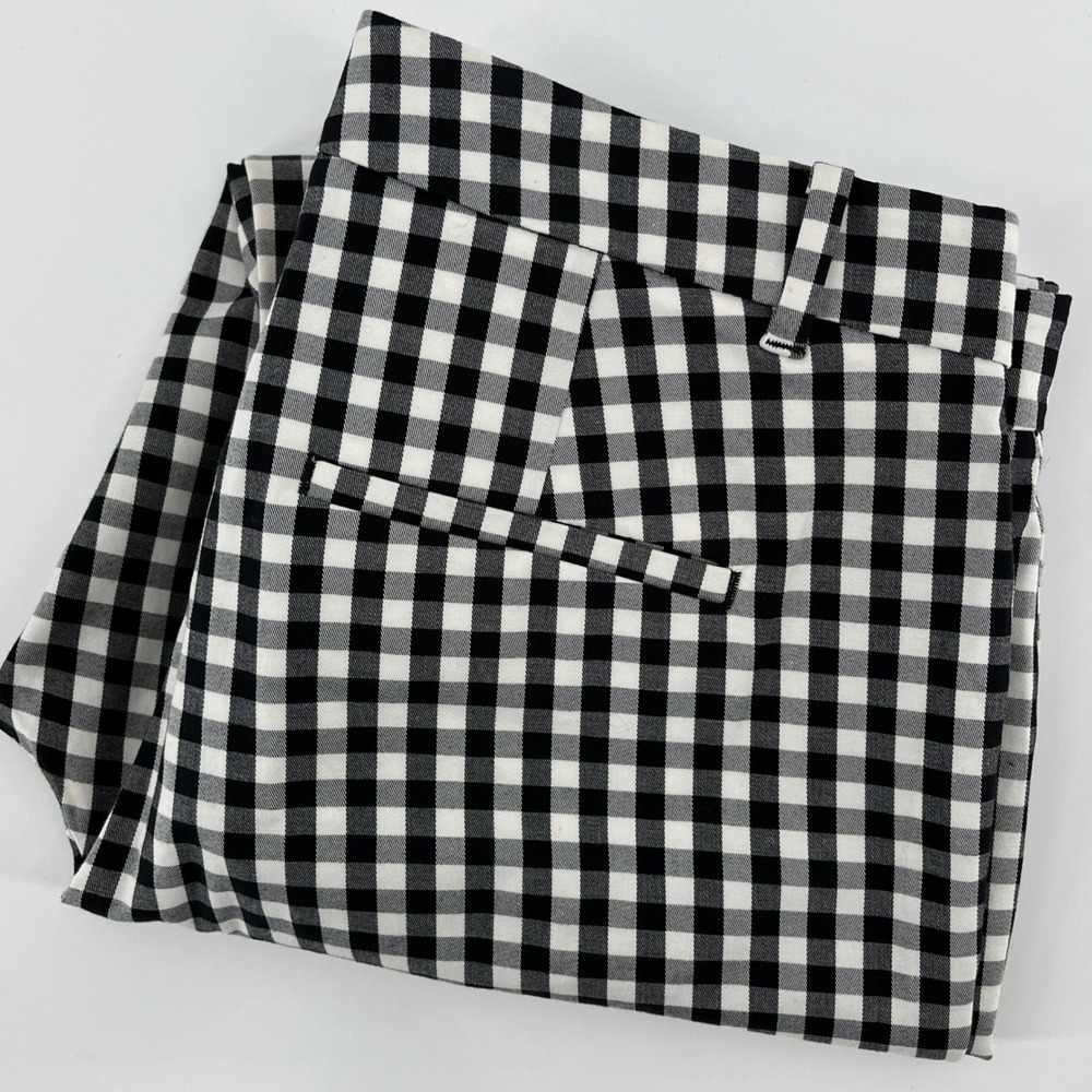 Ann Taylor Womens 6 Gingham Ankle Pants Black White Buffalo Check Dress Slacks